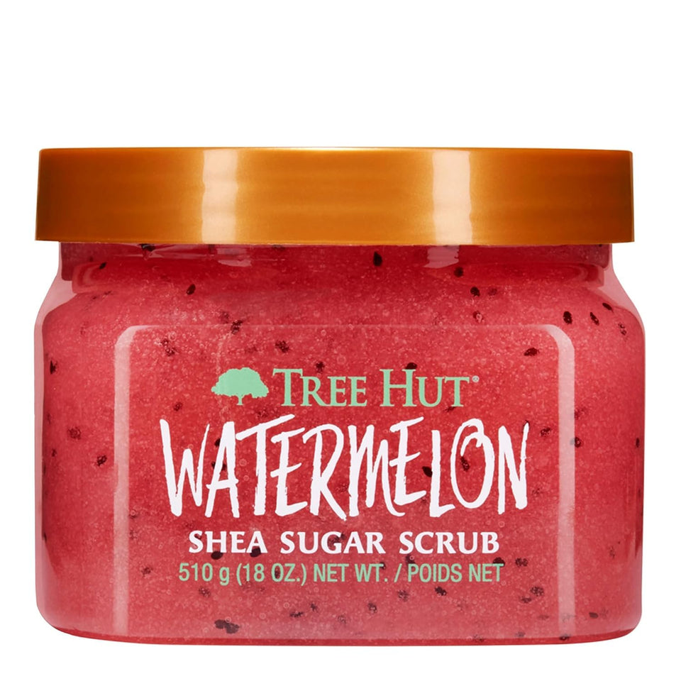 Tree Hut front packaging showing jar and vibrant watermelon scent benefits