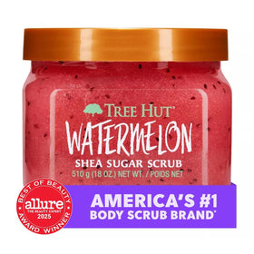 Tree Hut scrub in hand demonstrating exfoliation and soft skin benefit