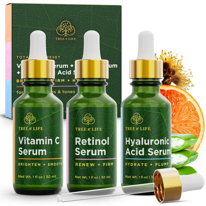 Tree of Life front packaging of the three-serum set showing convenience and clean design