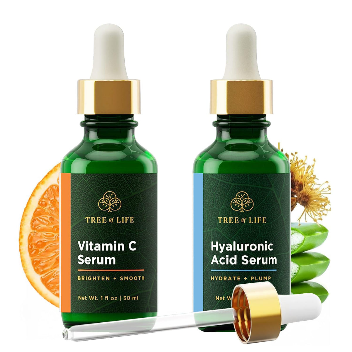 Tree of Life front packaging showing both serum bottles and benefits