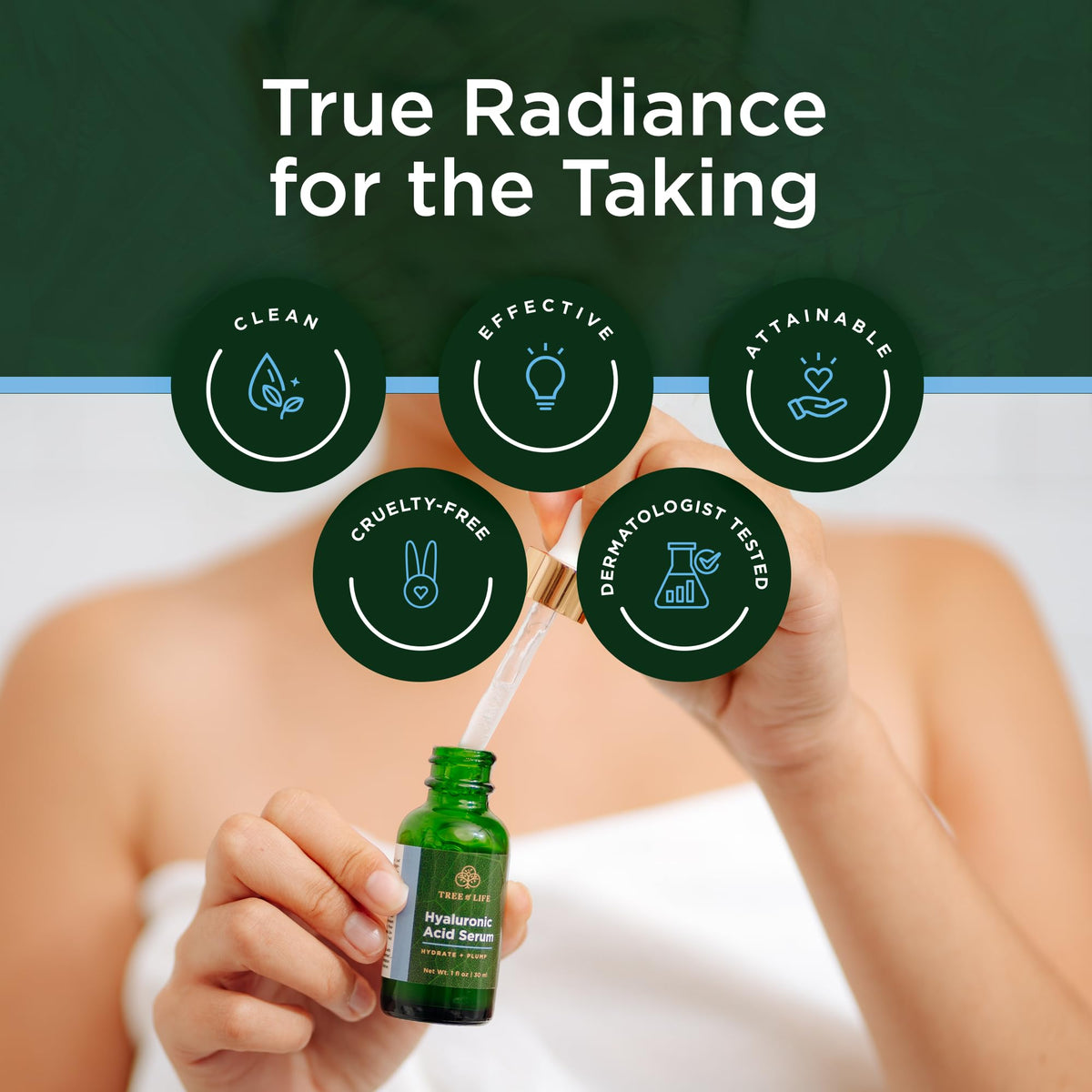 Tree of Life serum on bathroom counter in everyday skincare routine