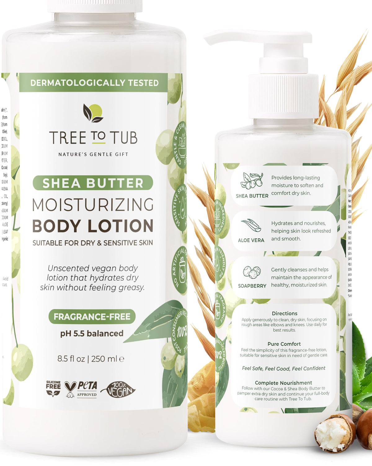 Tree To Tub front bottle shot showing unscented lotion for dry skin benefits
