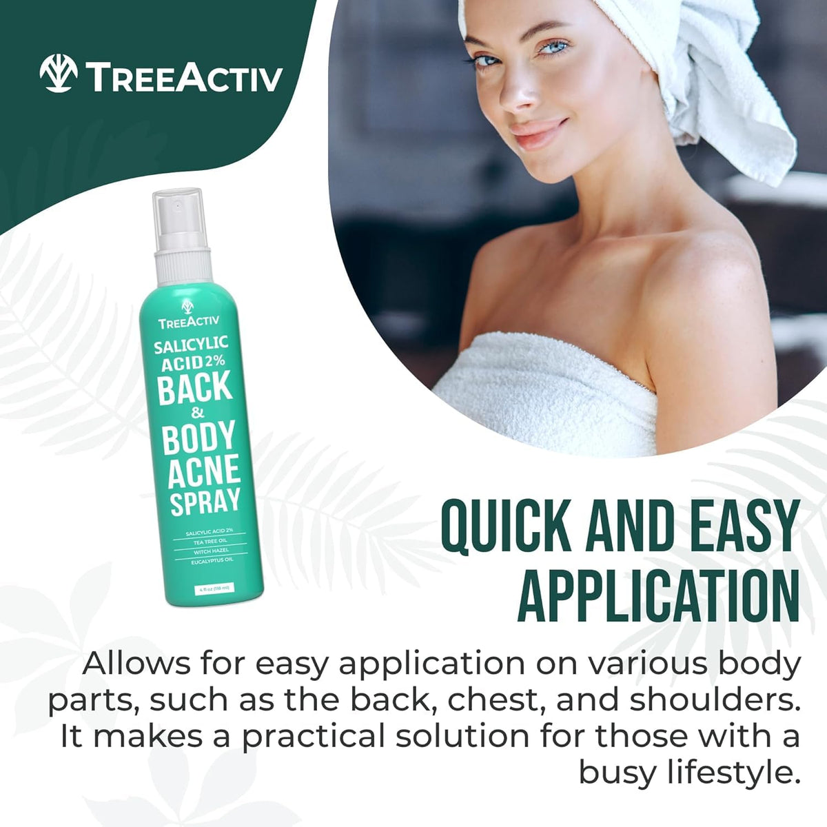 TreeActiv close-up label displaying 2% salicylic acid and ingredients list benefit