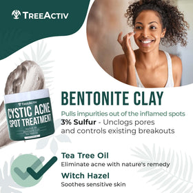 TreeActiv ingredients flatlay with tea tree and clay showing natural components