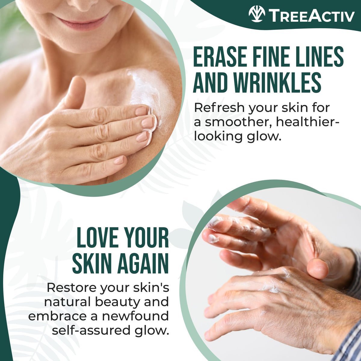 TreeActiv used on neck in lifestyle scene demonstrating visible smoothing benefit