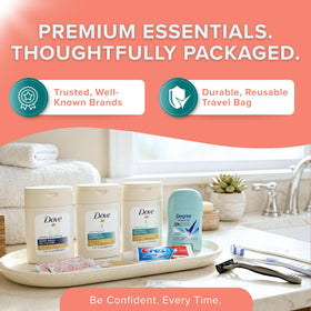 TREKTOTE body wash, deodorant and razor arranged to save packing time
