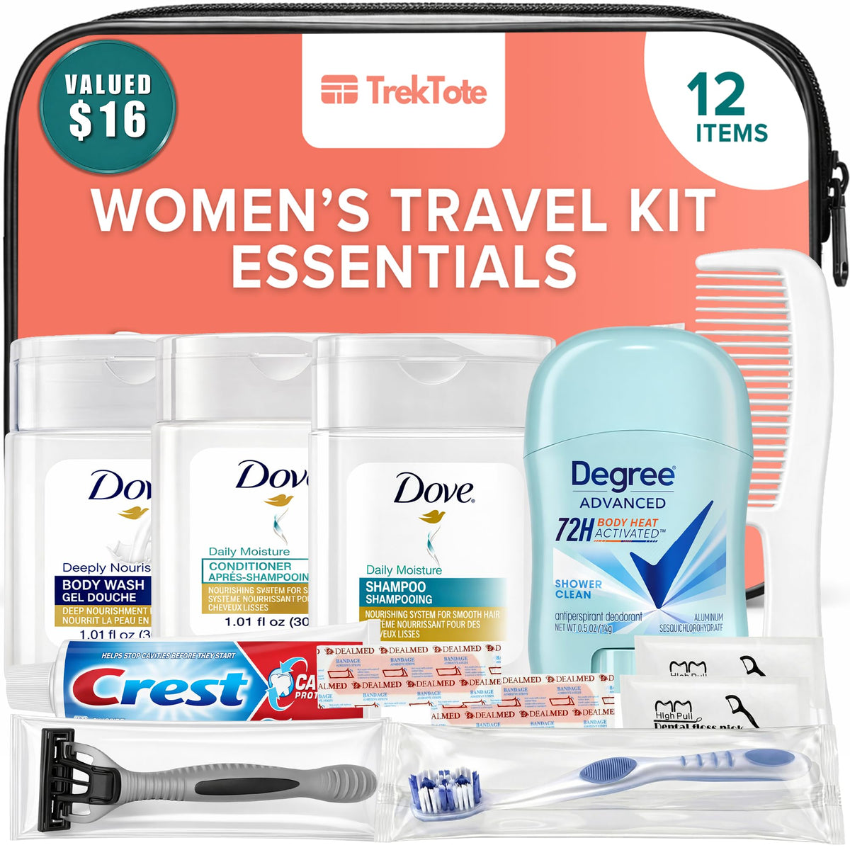 TREKTOTE clear pouch front view shows compact travel organization benefit