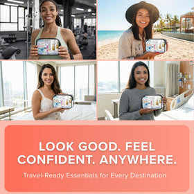TREKTOTE kit placed inside a travel pouch illustrating organized packing benefit
