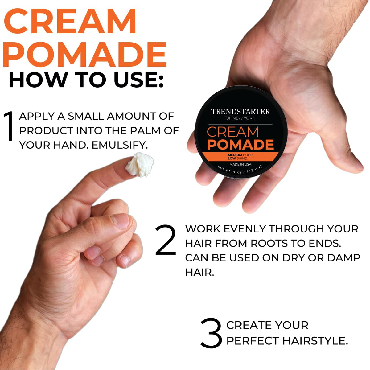 TRENDSTARTER pomade in hands during application demonstrating smooth spread