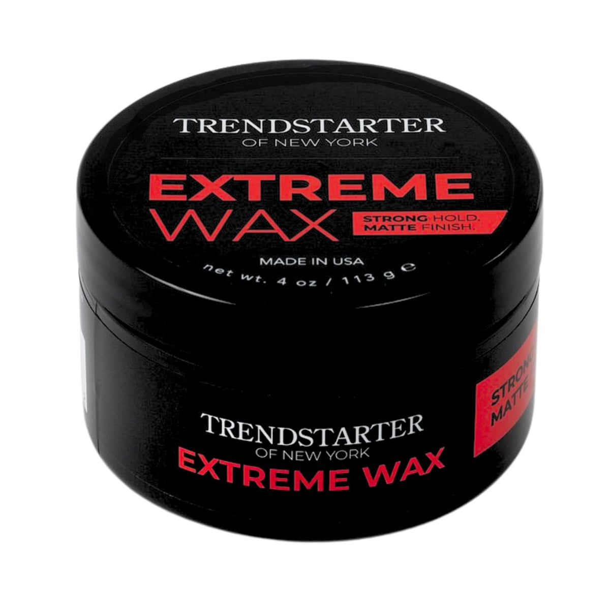TRENDSTARTER jar front view showing matte wax and brand appeal