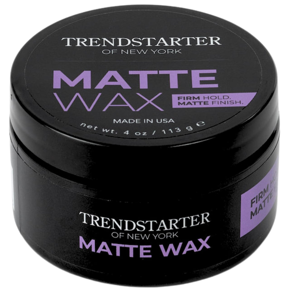 TRENDSTARTER matte wax front jar showing label and size benefit control