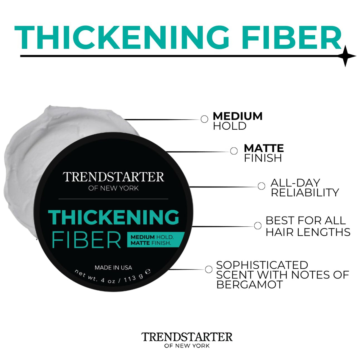 TRENDSTARTER 4oz jar beside ruler showing scale and portable styling benefit