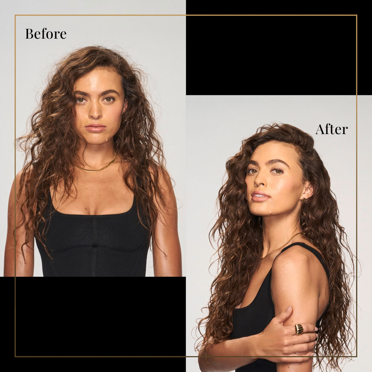 TRESemmé cream being applied to a hair strand for frizz control and added shine