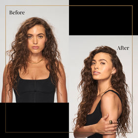 TRESemmé cream being applied to a hair strand for frizz control and added shine