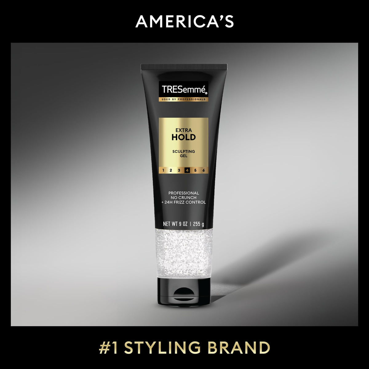 TRESemmé gel applied to damp wavy hair showing defined waves and reduced frizz