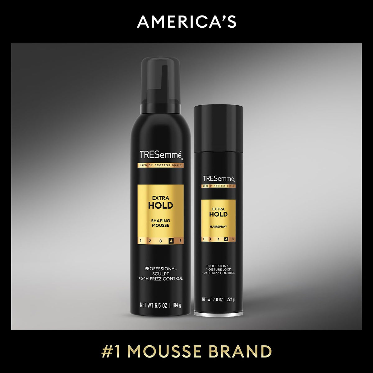 TRESemmé duo on bathroom shelf implying everyday styling convenience