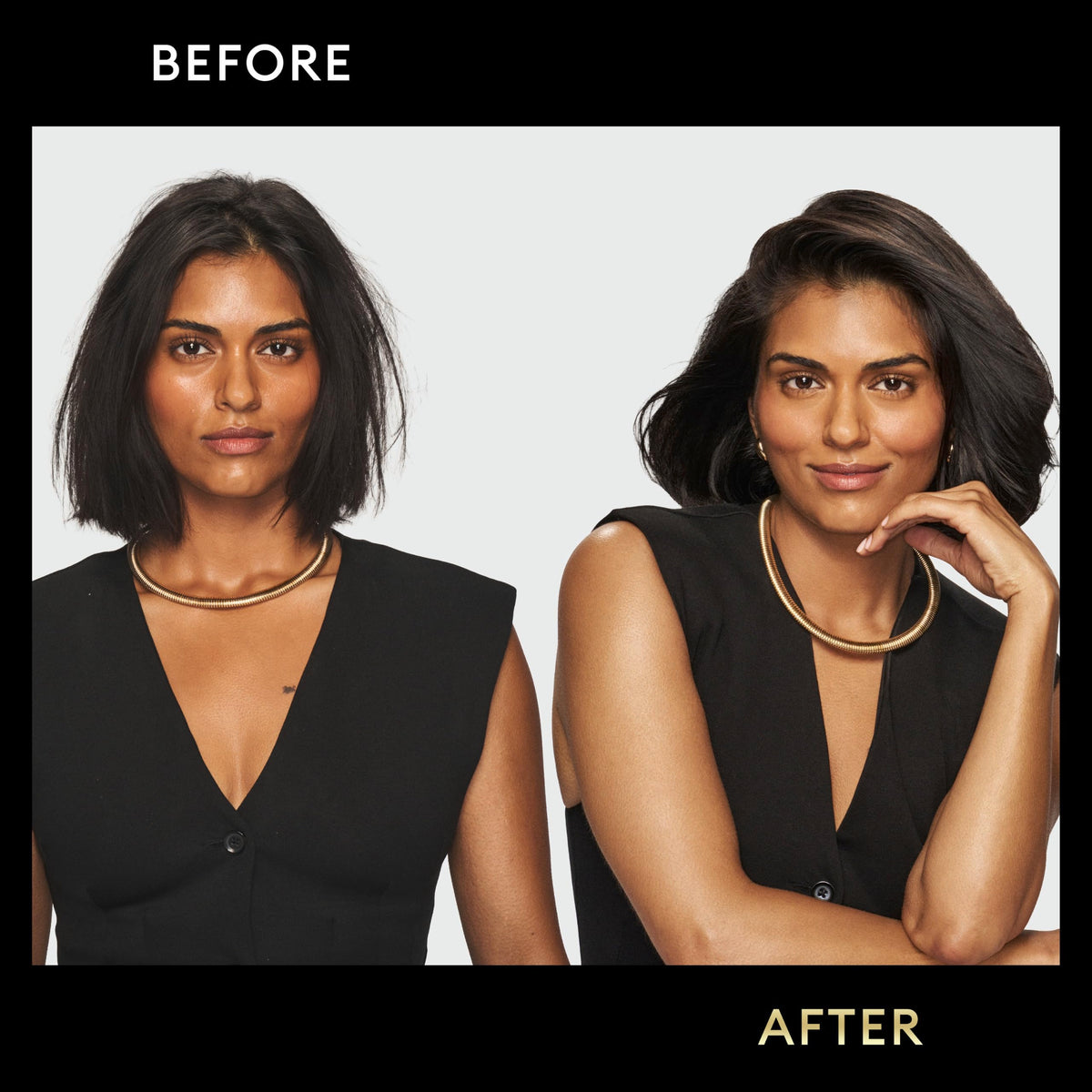 TRESemmé before and after showing dry hair vs treated smoother hair