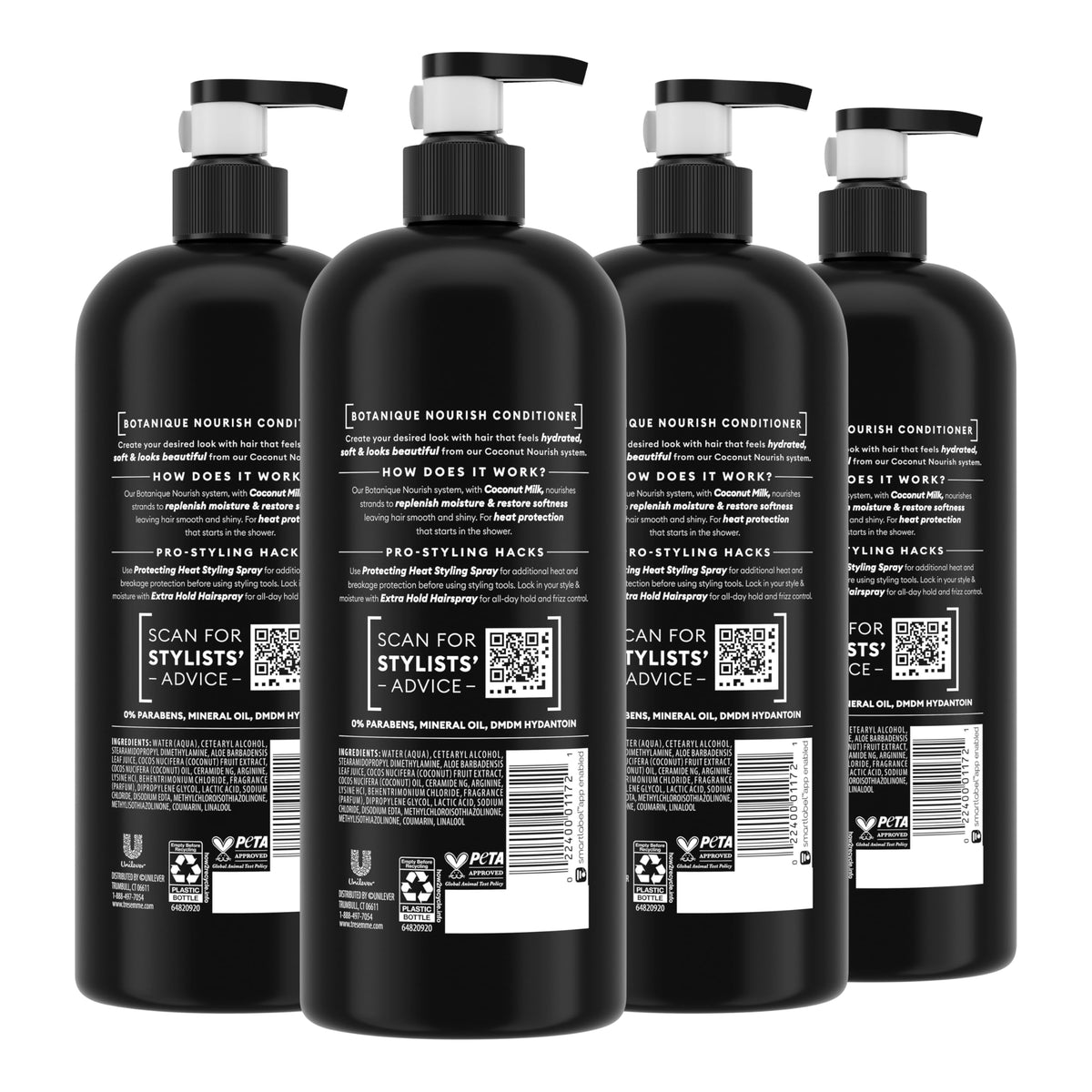 TRESemmé back label details listing ingredients and usage directions for clarity