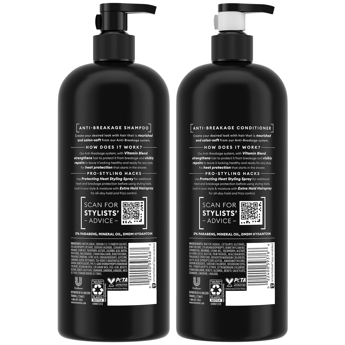 TRESemmé close-up label highlighting anti-breakage formula