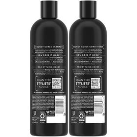 TRESemmé bottle closeup label highlighting curl formula benefits