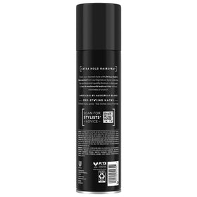 TRESemmé aerosol nozzle close-up showing fine mist for even distribution and lightweight hold