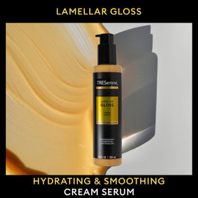TRESemmé close-up label showing Lamellar Lamination technology and ingredient reassurance benefit