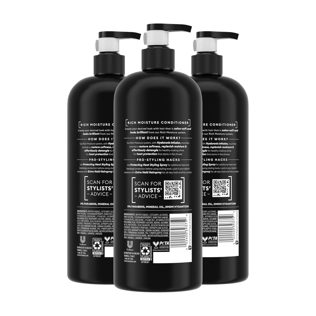 TRESemmé close-up of pump and label highlighting hyaluronic acid