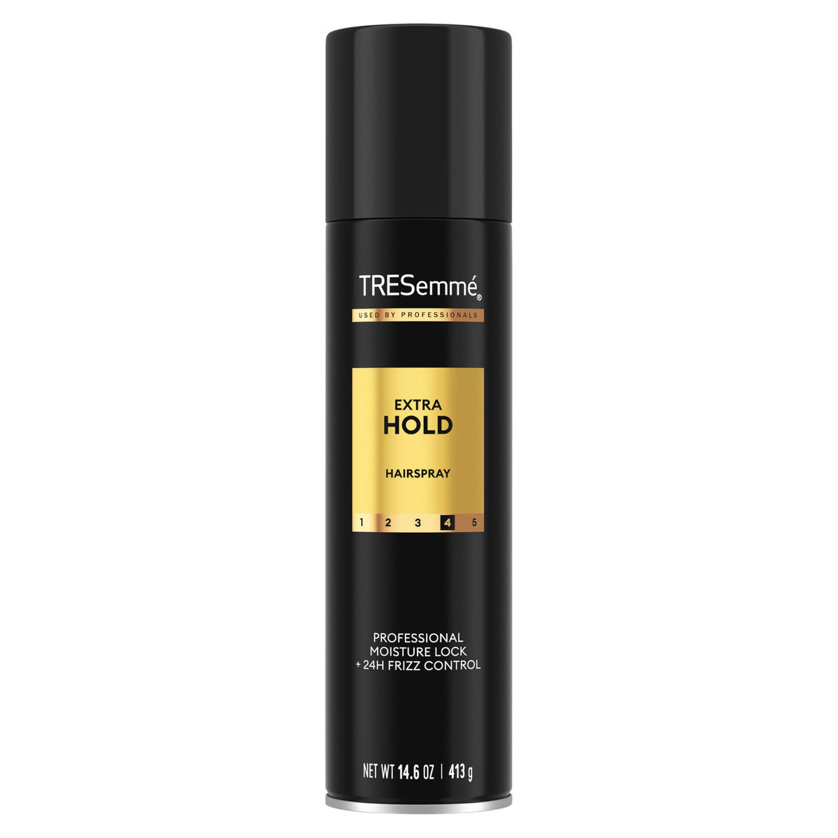 TRESemmé front packaging showing 14.6 oz can for long-lasting hold