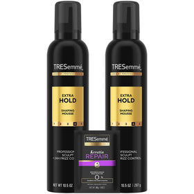 TRESemmé extra hold mousse front packaging showing product benefits