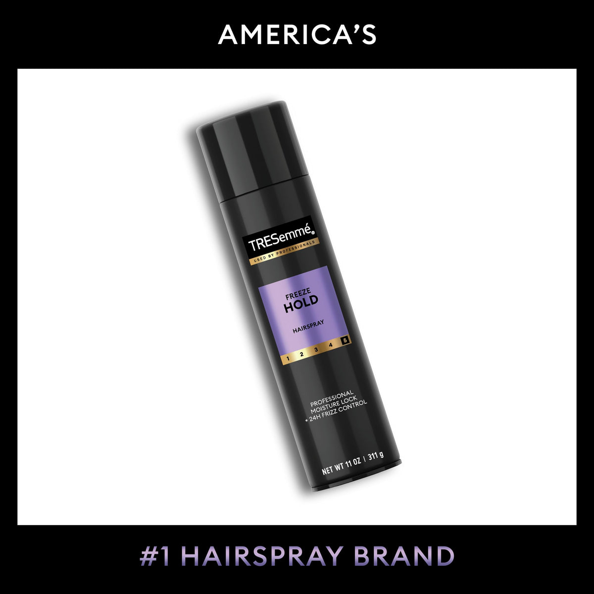 TRESemmé freeze hold held in hand to show true 11 fl oz size