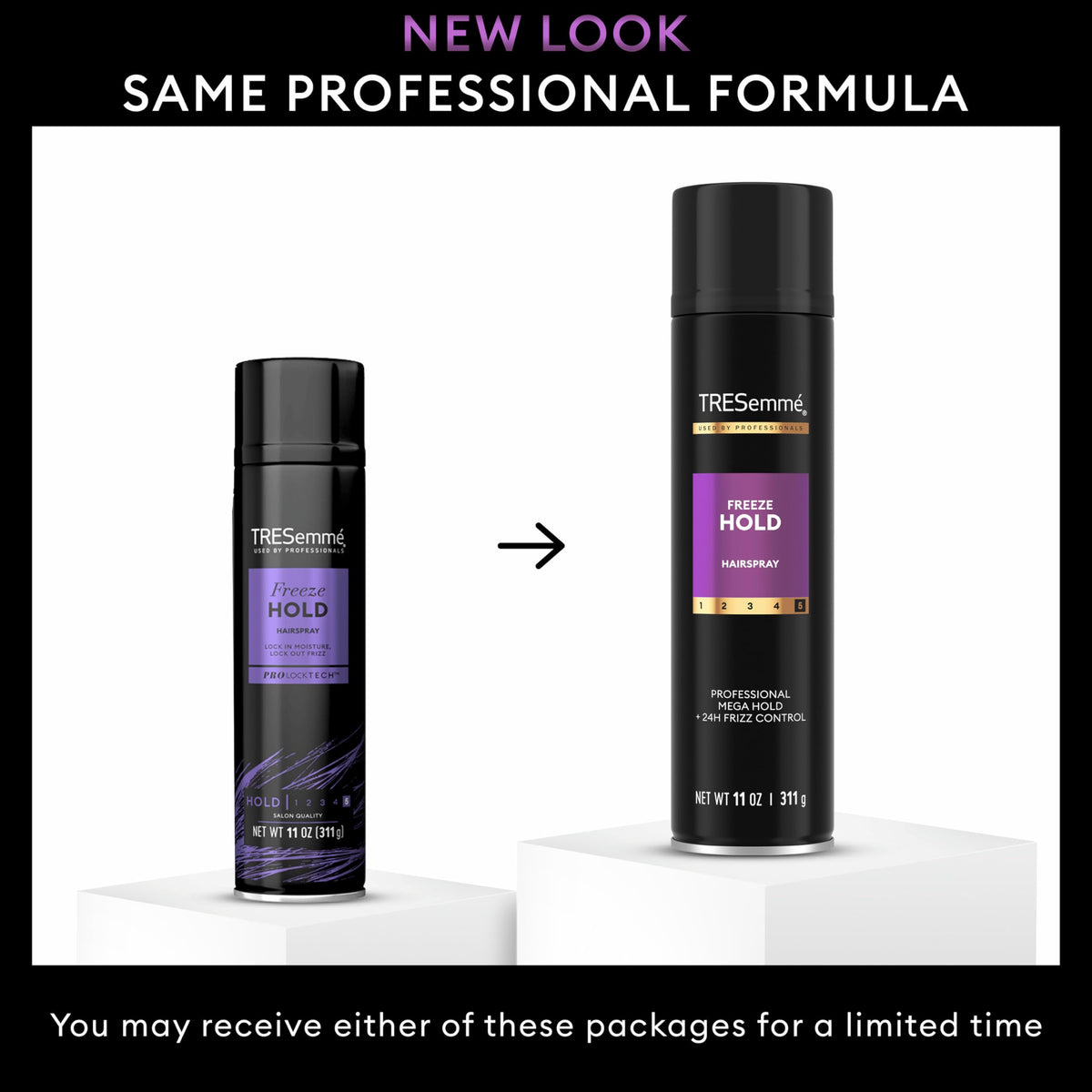 TRESemmé freeze hold side label highlighting ingredients and cruelty-free badge