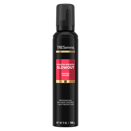 TRESemmé front packaging of whipped shaping mousse showing product benefit