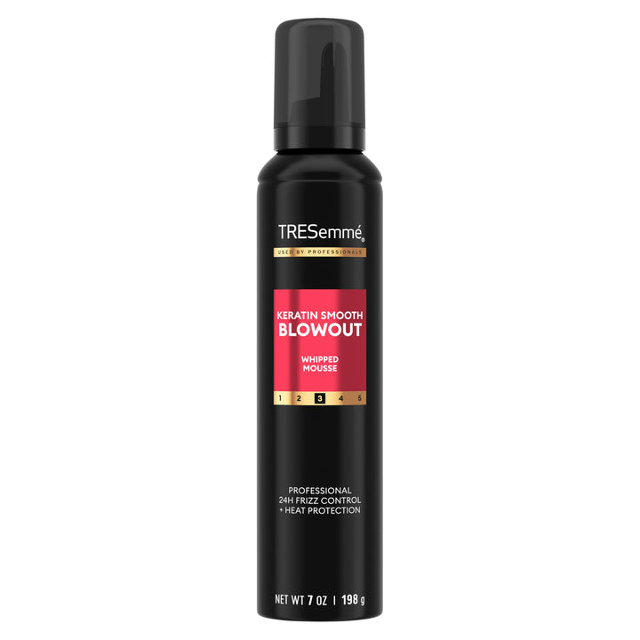 TRESemmé front packaging of whipped shaping mousse showing product benefit