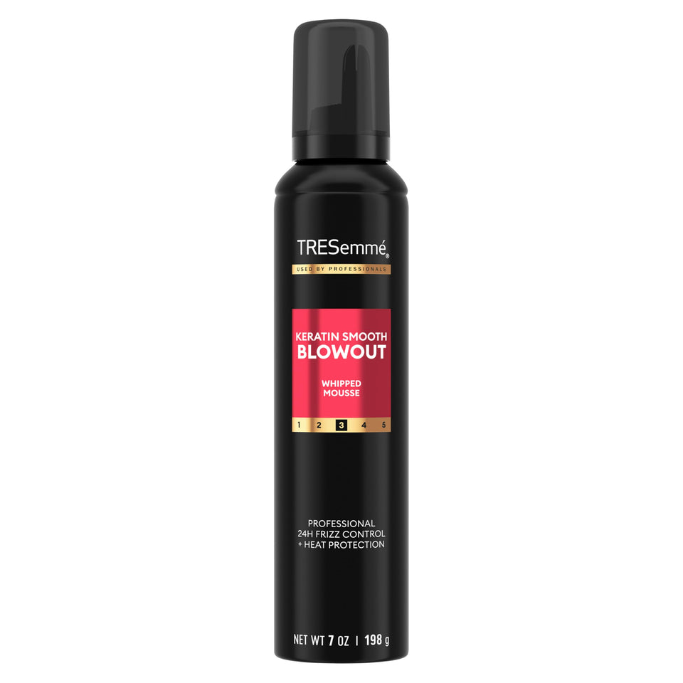 TRESemmé front packaging of whipped shaping mousse showing product benefit