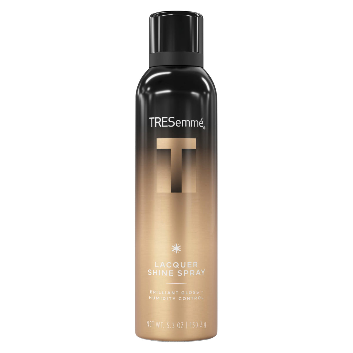 TRESemmé front packaging showing lacquer shine spray for glossy finish