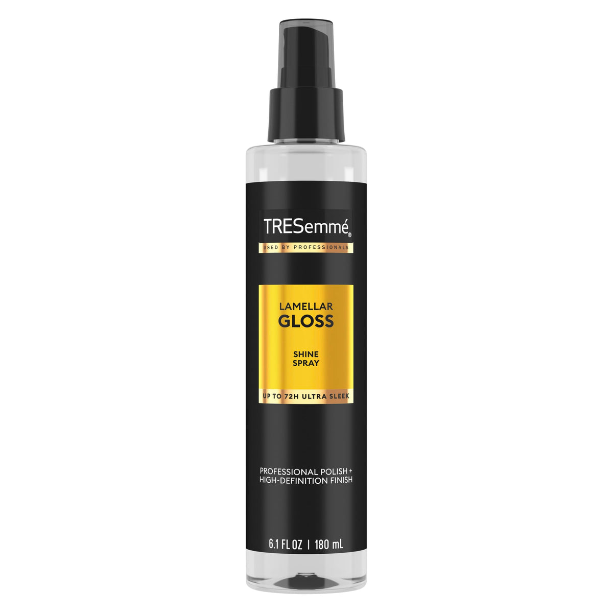 TRESemmé front packaging showing sleek bottle and product benefit