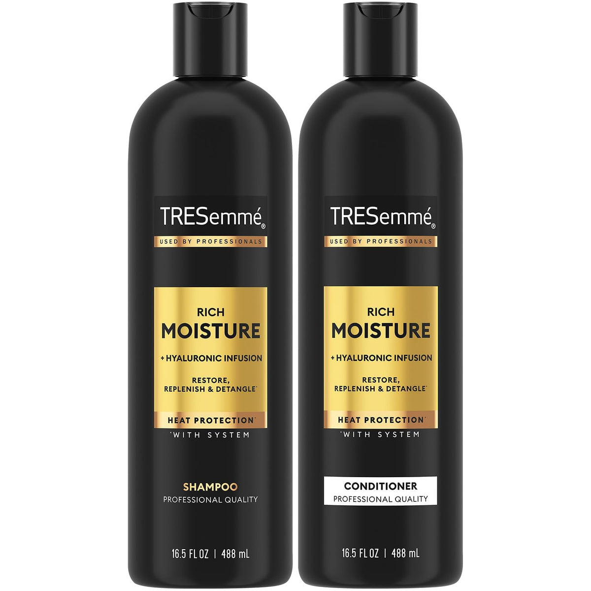 TRESemmé front packaging showing Rich Moisture set and hydration benefits