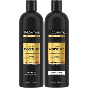 TRESemmé front packaging showing Rich Moisture set and hydration benefits