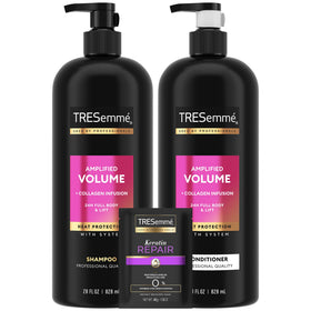 TRESemmé front packaging set showing bottles and mask for volumizing benefits