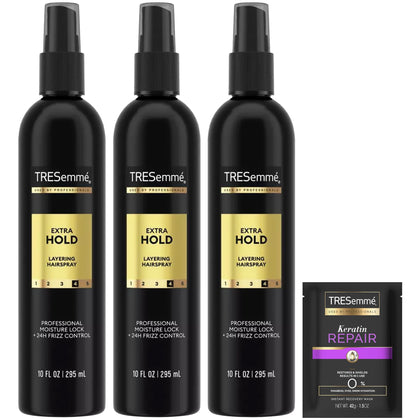 TRESemmé front packaging showing three non-aerosol sprays plus mask for reliable styling