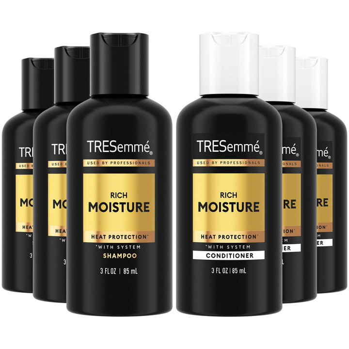 TRESemmé front packaging showing travel rich moisture set and portability