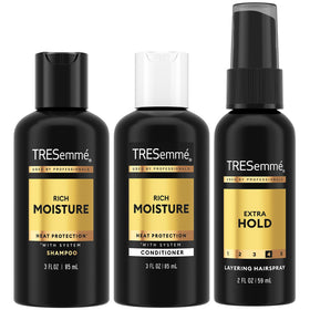 TRESemmé travel set front packaging showing compact bottles and convenience