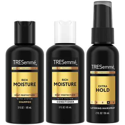 TRESemmé travel set front packaging showing compact bottles and convenience