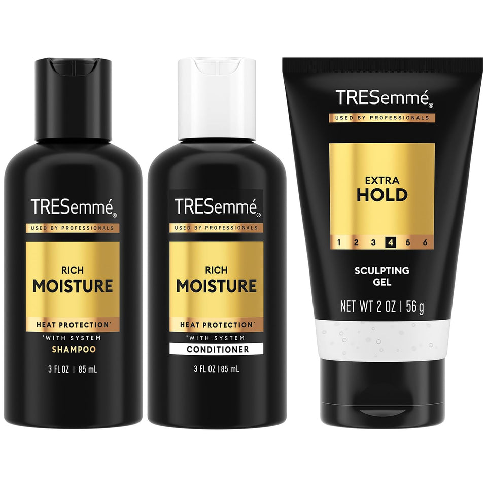 TRESemmé travel set front view shows compact bottles and travel convenience