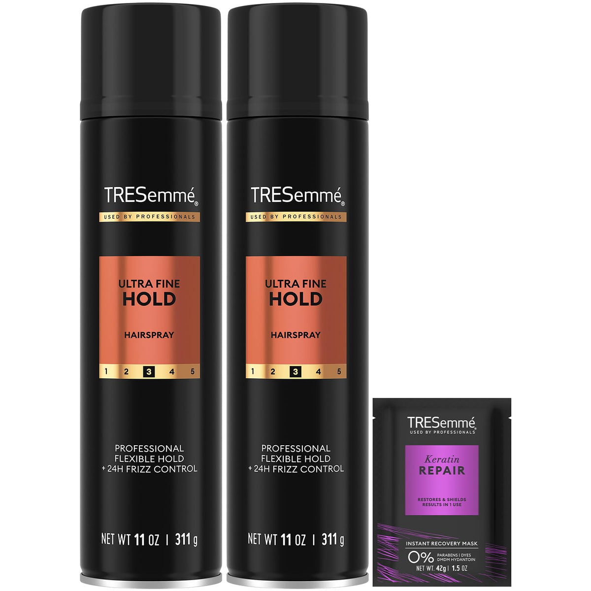 TRESemmé front packaging showing product and benefit of flexible hold