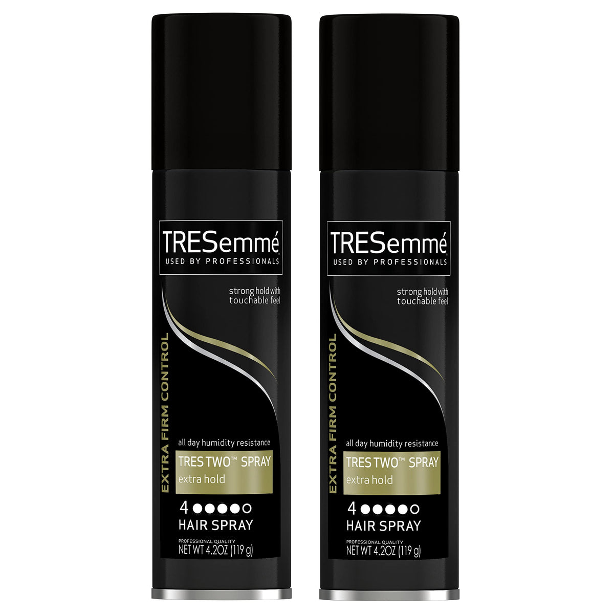 TRESemmé front packaging showing twin 4.2 oz bottles and product name for portability
