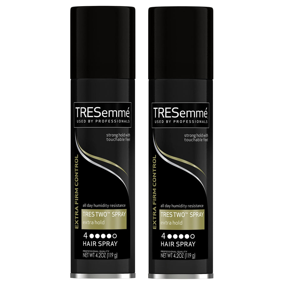 TRESemmé front packaging showing twin 4.2 oz bottles and product name for portability