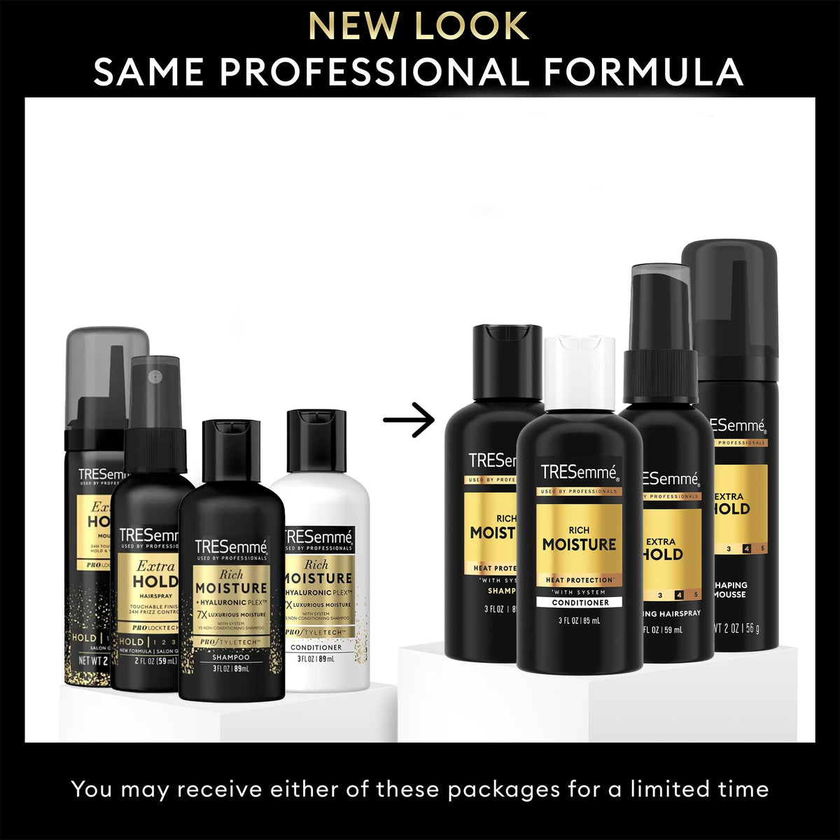 TRESemmé hairspray and mousse detail showing non-aerosol and alcohol-free benefit