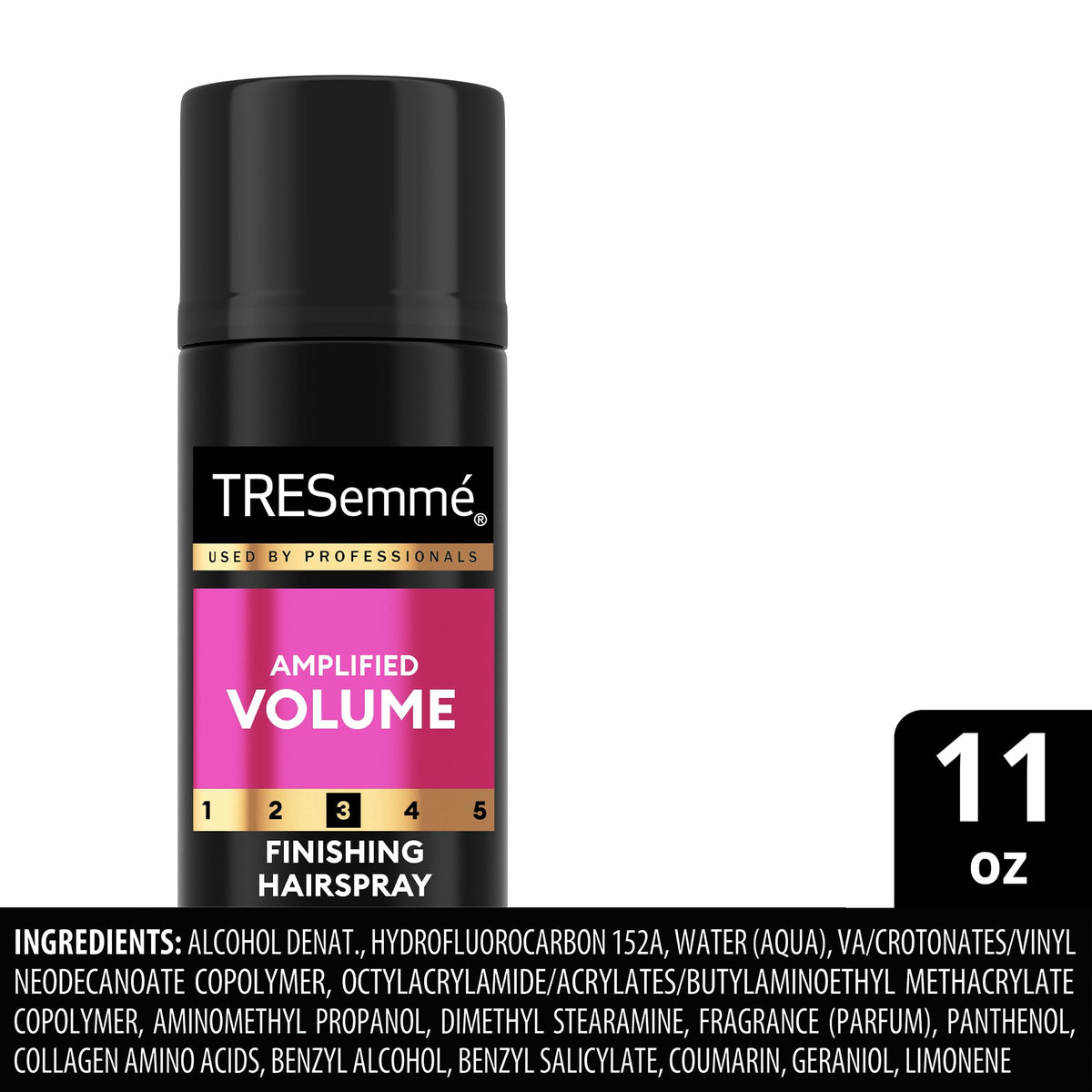 TRESemmé ingredient and feature label emphasizing conditioning and PETA approval
