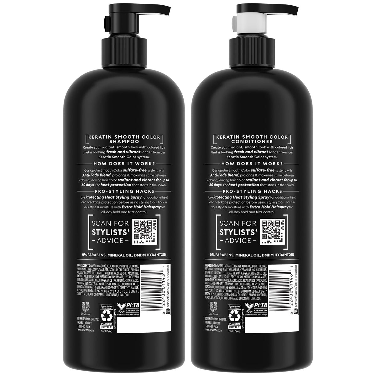 TRESemmé back label close-up highlighting ingredients and instructions